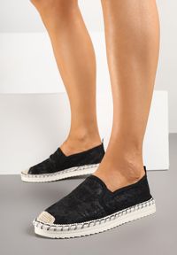 Renee - Czarne Espadryle z Plecionką i Koronką Vivello. Okazja: na co dzień. Kolor: czarny. Materiał: koronka. Wzór: koronka. Obcas: na obcasie. Styl: casual. Wysokość obcasa: niski #3