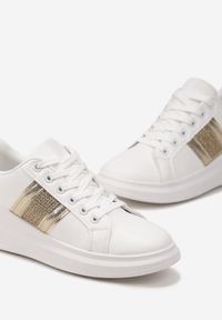 Renee - Biało-Złote Sneakersy z Metalicznymi Wstawkami i Cyrkoniami na Grubej Podeszwie Wirela. Kolor: biały #3