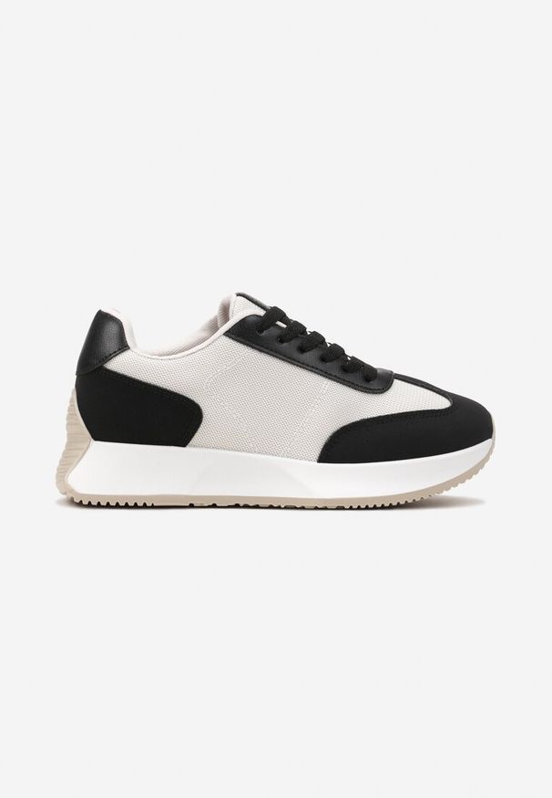 Born2be - Biało-Czarne Sznurowane Sneakersy z Ozdobnymi Przeszyciami na Grubej Podeszwie Celula. Kolor: biały. Sezon: jesień, lato, wiosna