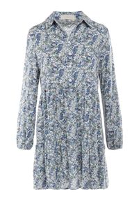 Born2be - Biało-Niebieska Sukienka Caeathe. Kolor: niebieski. Wzór: kwiaty, aplikacja. Typ sukienki: koszulowe. Styl: klasyczny. Długość: mini #5