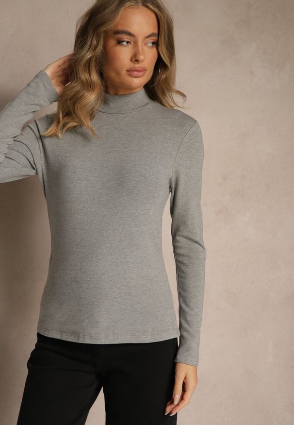 Renee - Szara Casualowa Bluzka z Golfem Longsleeve Ralaia. Okazja: na co dzień. Typ kołnierza: golf. Kolor: szary. Materiał: jeans. Długość rękawa: długi rękaw. Styl: casual