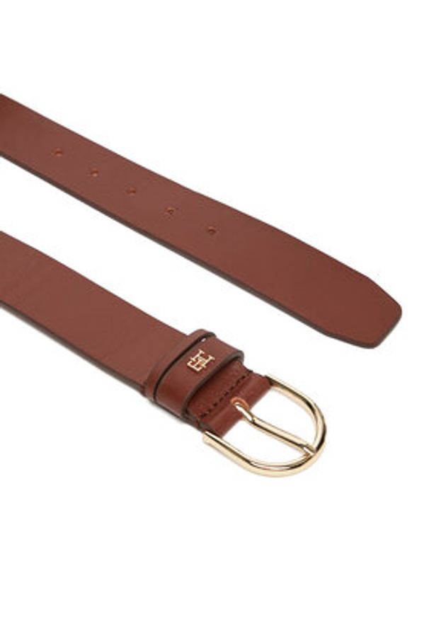 TOMMY HILFIGER - Tommy Hilfiger Pasek Damski Essential Effortless 3.5 AW0AW17757 Brązowy. Kolor: brązowy. Materiał: skóra