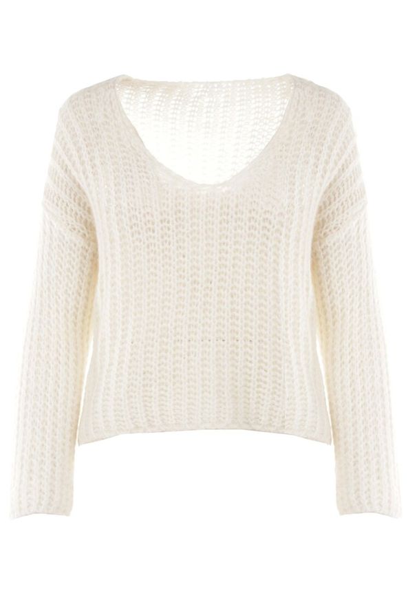 Born2be - Biały Sweter Amarherine. Okazja: na co dzień. Kolor: biały. Materiał: materiał, dzianina. Długość: długie. Styl: casual, klasyczny, elegancki