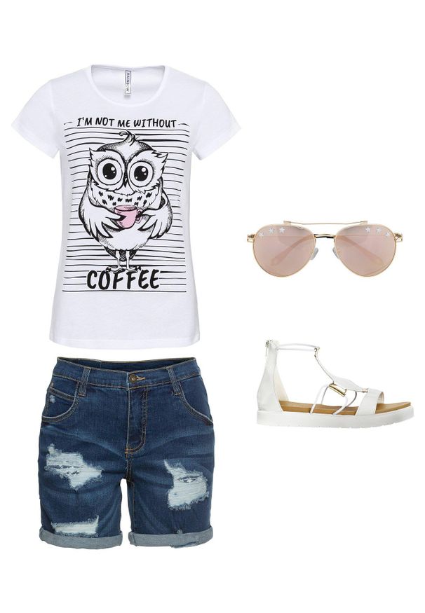 bonprix - T-shirt z czystej bawełny. Kolor: biały. Materiał: bawełna. Wzór: nadruk