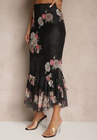 Renee - Czarna Dopasowana Spódnica z Ozdobną Falbaną Efravaria. Okazja: na co dzień, na spotkanie biznesowe. Kolor: czarny. Styl: biznesowy, elegancki, casual #5