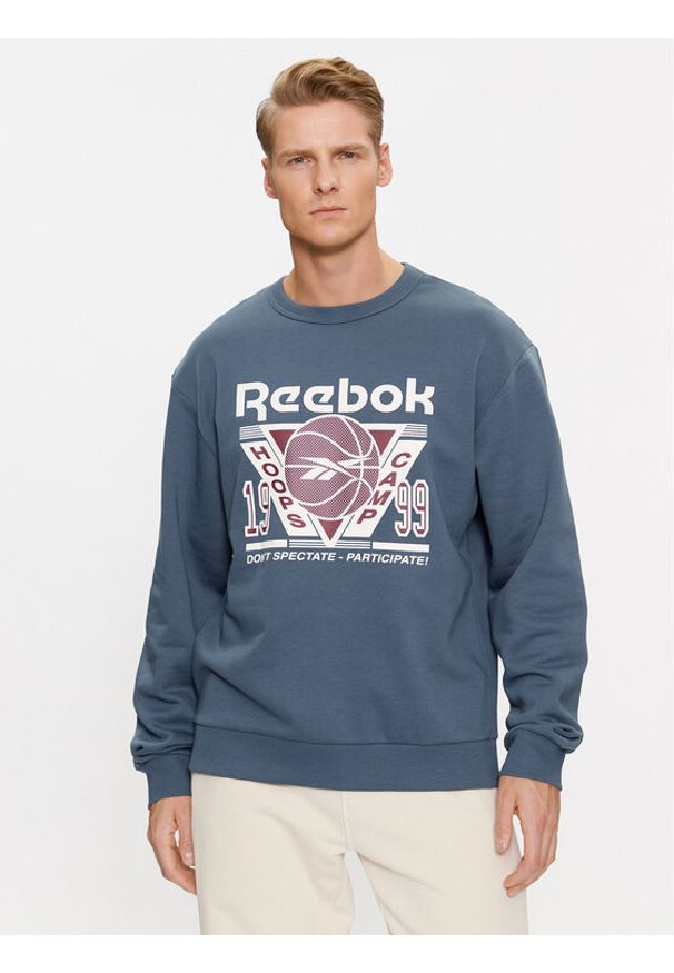 Reebok Bluza Basketball IL2005 Niebieski Regular Fit. Kolor: niebieski. Materiał: bawełna, syntetyk