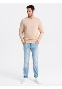 Ombre Clothing - Nierozpinana męska bluza dresowa BASIC – beżowa V6 - Rozmiar: L. Okazja: na co dzień. Kolor: beżowy. Materiał: dresówka. Wzór: gładki. Styl: klasyczny, casual #4