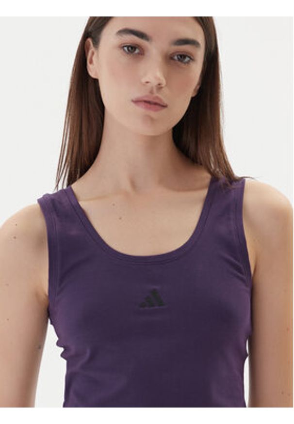 Adidas - adidas Top Essentials Small Logo KB7127 Fioletowy Slim Fit. Kolor: fioletowy. Materiał: bawełna