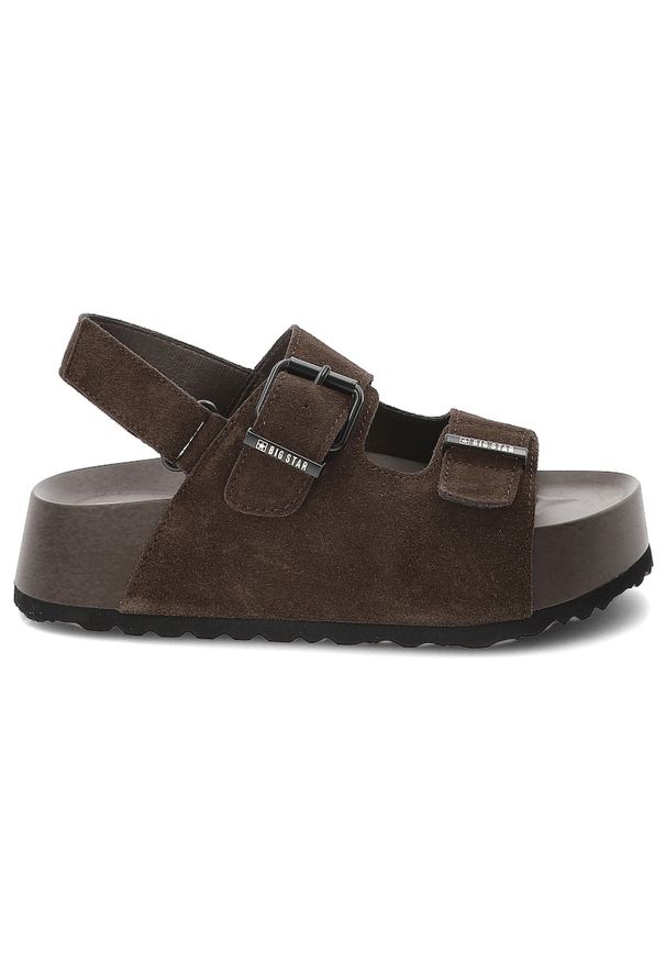 Big-Star - Sandały damskie Big Star, cholewka ze skóry naturalnej zamszowej z regulowanymi paskami na masywnej podeszwie o dobrej amortyzacji, brązowe, TT274236. Okazja: na co dzień. Zapięcie: pasek. Kolor: brązowy. Materiał: skóra, zamsz. Sezon: lato. Styl: casual, klasyczny, sportowy