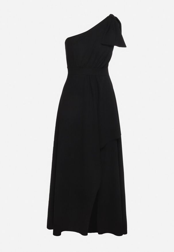 Born2be - Czarna Koktajlowa Asymetryczna Sukienka z Kokardą na Ramieniu Vimarellia. Okazja: na imprezę. Typ kołnierza: kokarda. Kolor: czarny. Typ sukienki: asymetryczne. Styl: wizytowy