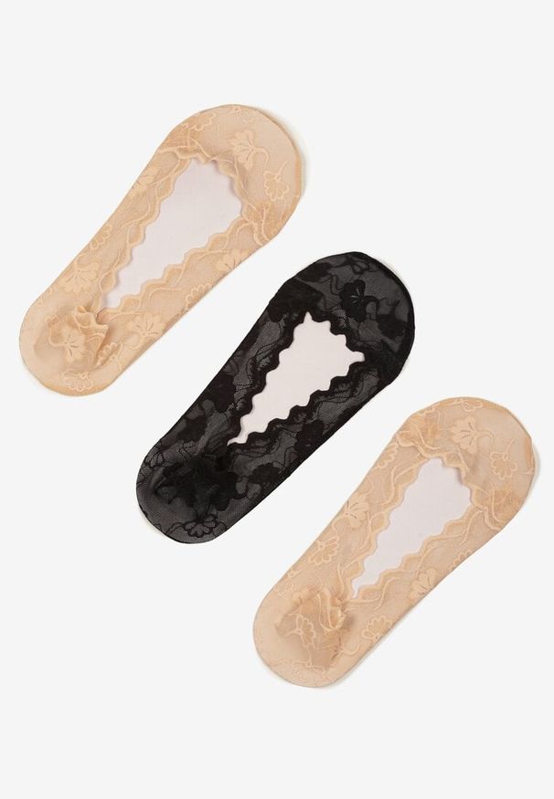 Renee - Czarno-Beżowe Koronkowe Skarpety Typu Balerinki 3-Pack Tilisea. Kolor: czarny. Materiał: koronka. Wzór: koronka