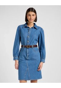 Lee - DAMSKA SUKIENKA JEANSOWA LEE LONG SLEEVE DRESS FINE BLUE 112370996. Materiał: jeans. Długość rękawa: długi rękaw #1