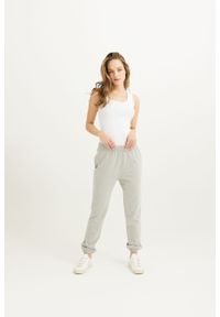 LEKKIE SPODNIE LOLA SZARE XL - Flawless. Okazja: do domu. Kolor: szary. Materiał: dzianina, skóra, dresówka, bawełna, elastan. Styl: sportowy #1
