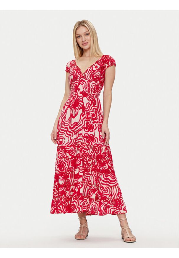 Iconique Sukienka letnia Shirley IC24-116 Czerwony Regular Fit. Kolor: czerwony. Materiał: syntetyk. Sezon: lato