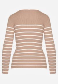 Renee - Beżowa Bluzka z Bawełną z Motywem Pasków i Guzikami Serisse. Okazja: na co dzień, na spotkanie biznesowe, do pracy. Kolor: beżowy. Materiał: bawełna. Wzór: paski. Styl: casual, biznesowy #5