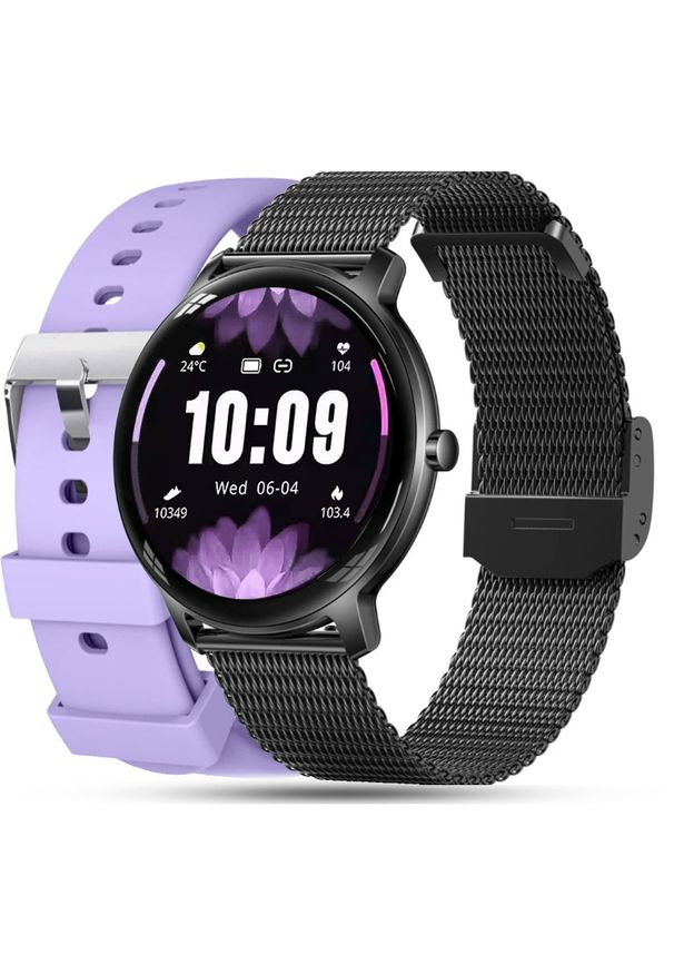 Rubicon - Smartwatch Damski z Bransoletą Mesh Pomiar Tętna, Ciśnienia, Powiadomienia. Rodzaj zegarka: smartwatch. Materiał: mesh