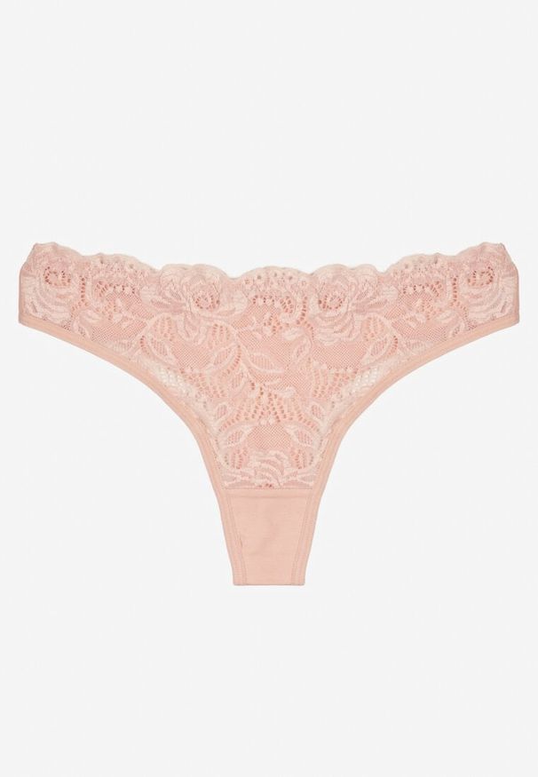 Born2be - Różowe Koronkowe Majtki Stringi z Bawełny Venalora. Kolor: różowy. Materiał: bawełna, koronka