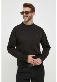 BOSS bluza męska kolor czarny gładka. Kolor: czarny. Materiał: dzianina, prążkowany. Długość rękawa: raglanowy rękaw. Wzór: gładki #1