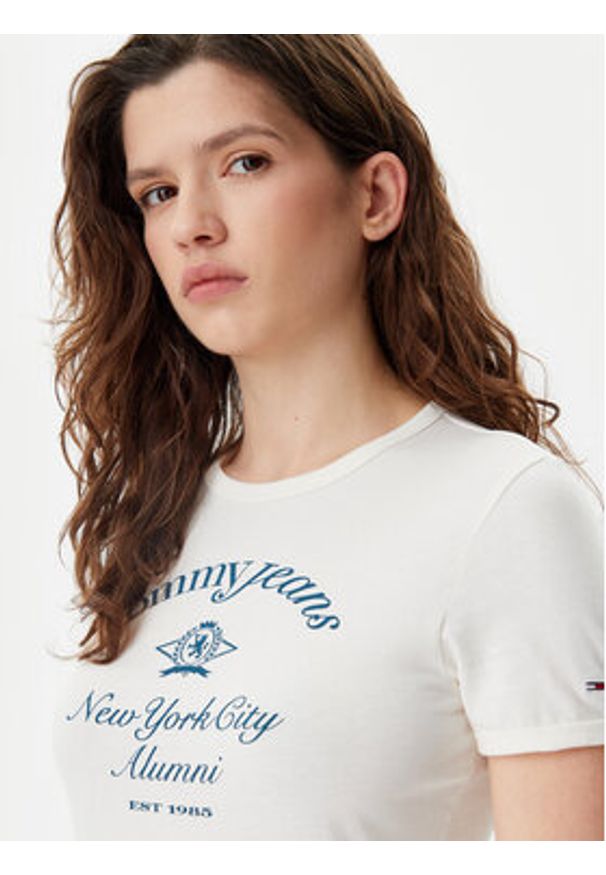 Tommy Jeans T-Shirt Nyc Ringer DW0DW20323 Écru Slim Fit. Materiał: bawełna