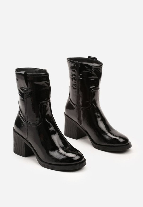 Born2be - Czarne Eleganckie Botki na Słupku Rianesse. Okazja: na spacer. Zapięcie: zamek. Kolor: czarny. Szerokość cholewki: normalna. Wzór: aplikacja. Materiał: jeans. Obcas: na słupku. Styl: elegancki. Wysokość obcasa: średni