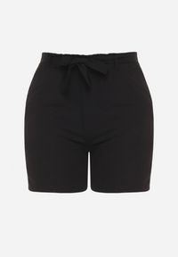 Born2be - Czarne Szorty Typu Bermudy z Wysokim Stanem z Gumką w Pasie i Wiązaniem Seviiana. Okazja: na co dzień. Stan: podwyższony. Kolekcja: plus size. Kolor: czarny. Materiał: koronka, materiał. Wzór: koronka. Sezon: lato. Styl: elegancki, casual