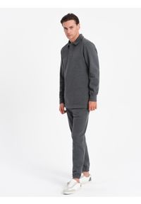 Ombre Clothing - Komplet męski dresowy bluza z kołnierzem polo + spodnie - grafitowy melanż V1. Typ kołnierza: polo. Kolor: szary. Materiał: dresówka. Wzór: melanż