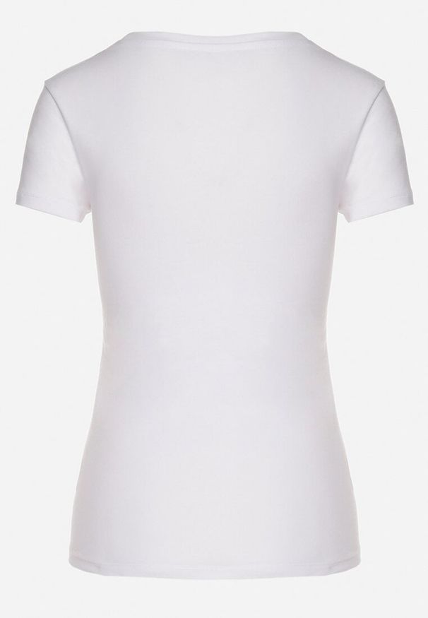 Born2be - Różowy Bawełniany T-shirt z Ozdobnym Nadrukiem Zaromira. Okazja: na co dzień. Kolor: biały. Materiał: bawełna. Wzór: nadruk. Styl: klasyczny, elegancki, casual
