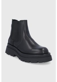 Aldo Sztyblety skórzane damskie kolor czarny na koturnie. Nosek buta: okrągły. Kolor: czarny. Materiał: skóra. Obcas: na koturnie #5