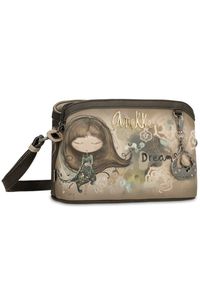 Szara Stylowa Listonoszka Damska Anekke Trzy Komory. Kolor: szary. Wzór: napisy. Dodatki: z breloczkiem. Styl: elegancki. Rodzaj torebki: na ramię #3