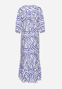 Born2be - Granatowa Sukienka z Bawełny i Wiskozy w Abstrakcyjne Paski ze Sznurkiem w Talii Navarae. Okazja: na co dzień. Kolor: niebieski. Materiał: bawełna, wiskoza. Wzór: paski. Typ sukienki: proste. Styl: casual, wizytowy #6