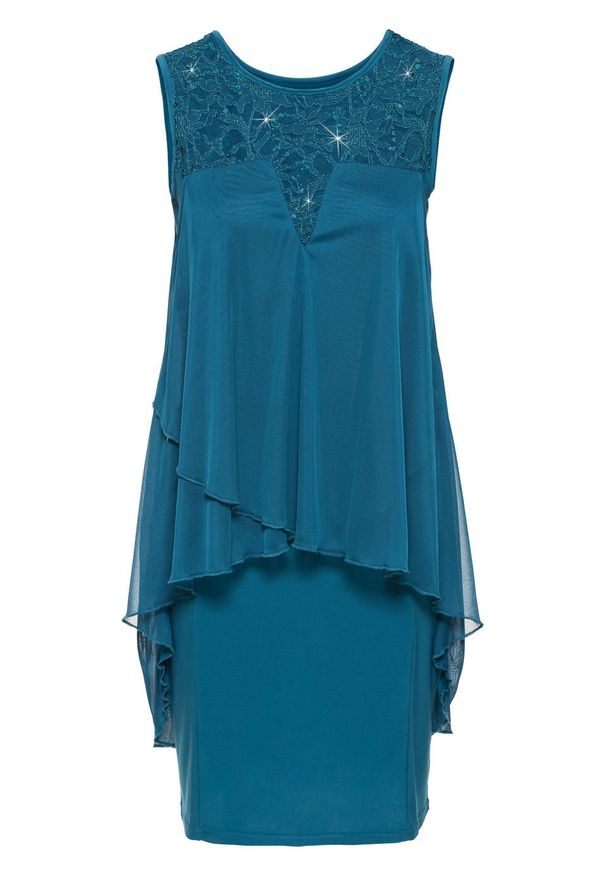 Sukienka z dżerseju i szyfonu bonprix ciemna zieleń morska. Kolor: niebieski. Materiał: szyfon, jersey. Styl: elegancki
