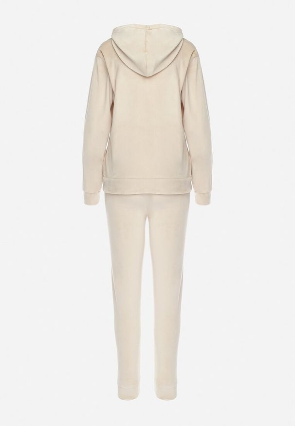 Born2be - Jasnobeżowy Komplet Dresowy z Welurowej Dzianiny z Bluzą i Spodniami Ariliv. Kolor: beżowy. Materiał: welur, dresówka, dzianina