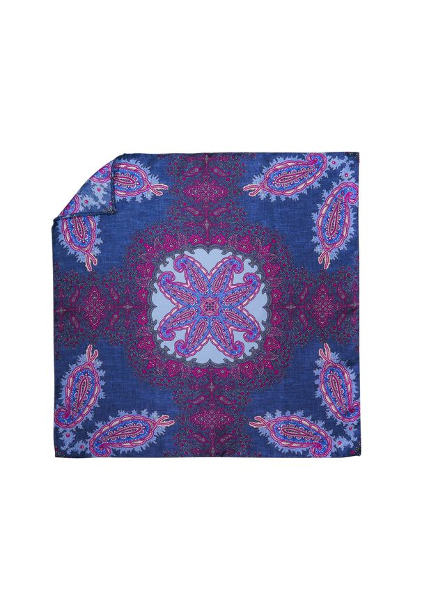 Adam Collection - Niebiesko-fioletowa jedwabna poszetka - orientalny wzór EJ18. Kolor: niebieski, wielokolorowy, fioletowy. Materiał: jedwab