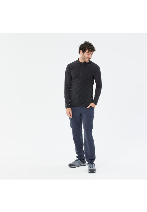 quechua - Polar turystyczny męski Quechua MH500 zamek. Typ kołnierza: kołnierzyk stójkowy. Kolor: czarny. Materiał: polar. Wzór: gładki. Sport: turystyka piesza