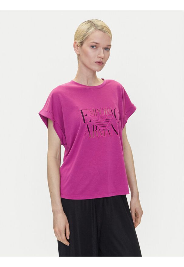 Emporio Armani T-Shirt EW000616 AF12187 UA227 Różowy Loose Fit. Kolor: różowy. Materiał: wiskoza