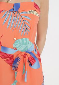 Born2be - Pomarańczowy Kombinezon Cnassiphae. Okazja: na co dzień. Kolor: pomarańczowy. Materiał: tkanina, materiał. Długość rękawa: na ramiączkach. Długość: długie. Wzór: nadruk, aplikacja. Styl: casual #2