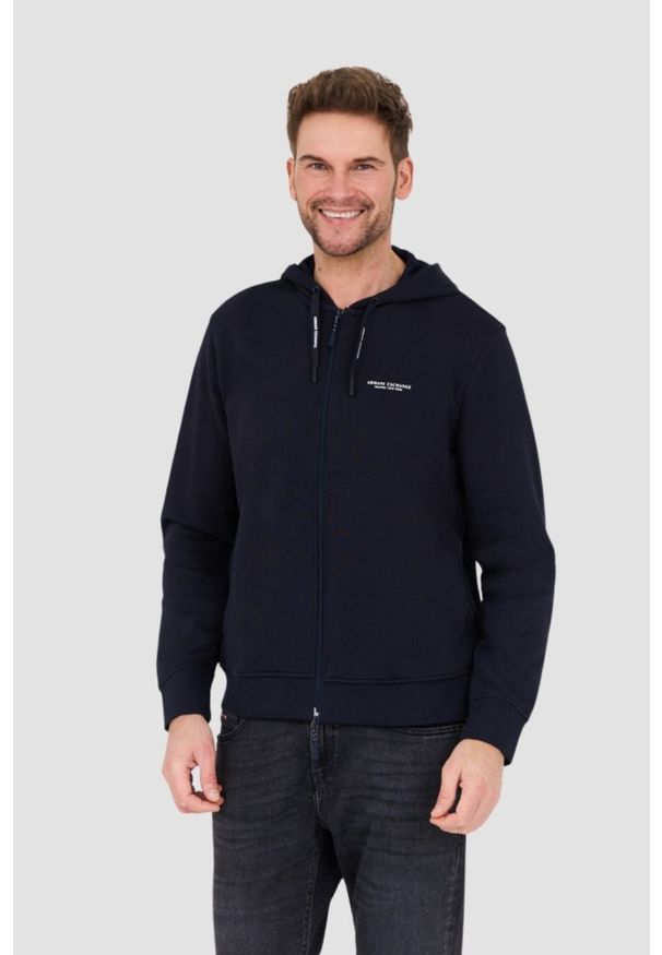 Armani Exchange - ARMANI EXCHANGE Granatowa męska bluza z kapturem, Rozmiar XXL. Typ kołnierza: kaptur. Kolor: niebieski