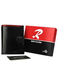 Portfel skórzany Ronaldo D1072L-VT BLACK-RED RF czarny. Kolor: czarny. Materiał: skóra