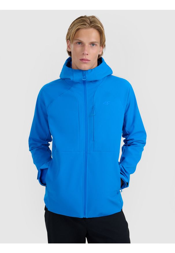 4f - 4F Kurtka softshell wiatroodporna membrana 10000 męska - niebieska L. Kolor: niebieski. Materiał: softshell. Technologia: Primaloft. Sport: wspinaczka, turystyka piesza