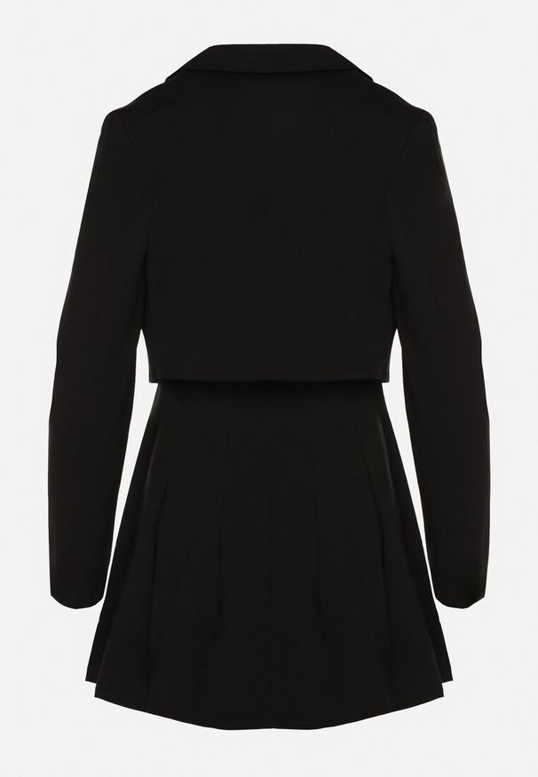 Born2be - Czarny Komplet Sukienka z Gumką w Biuście i Krótka Marynarka Sefilana. Kolor: czarny