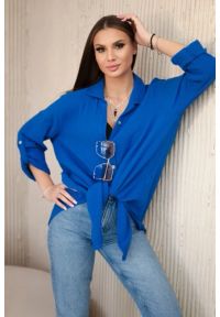 Kesi Włoski - Koszula bawełniana muślinowa oversize chabrowy. Okazja: na co dzień. Kolor: niebieski. Materiał: bawełna. Styl: klasyczny, elegancki, casual