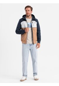 Ombre Clothing - Lekka kolorowa męska kurtka sportowa z polarem – brązowo-granatowa V1 - Rozmiar: XL. Typ kołnierza: kołnierzyk stójkowy. Kolor: biały. Materiał: polar. Wzór: kolorowy. Styl: sportowy #8