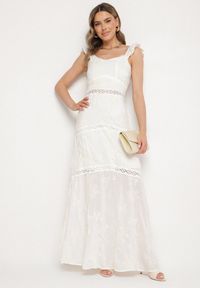 Born2be - Biała Wiskozowa Sukienka Ozdobiona Haftami i Falbankami Lumionea. Typ kołnierza: kołnierz z falbankami. Kolor: biały. Materiał: wiskoza. Wzór: aplikacja, haft. Styl: elegancki #2