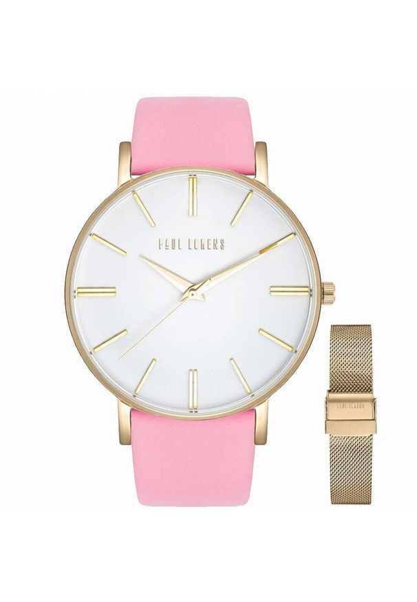 Zegarek damski Paul Lorens JULIE bt skórzany pasek różowy + siatka mesh. Kolor: różowy. Materiał: skóra, mesh