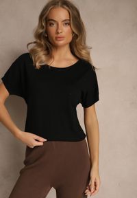 Renee - Czarny Dzianinowy T-shirt z Cyrkoniowymi Aplikacjami Fenellia. Okazja: na co dzień. Kolor: czarny. Materiał: dzianina. Wzór: aplikacja. Styl: glamour, casual #3