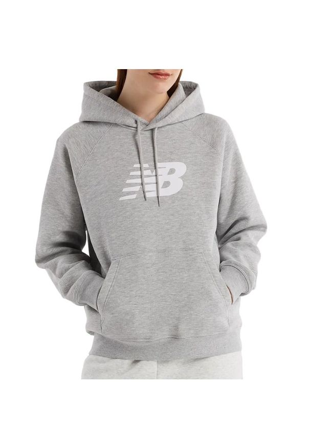 Bluza New Balance WT43524AG - szare. Okazja: na co dzień. Typ kołnierza: kaptur. Kolor: szary. Materiał: prążkowany, poliester, bawełna. Styl: casual, klasyczny