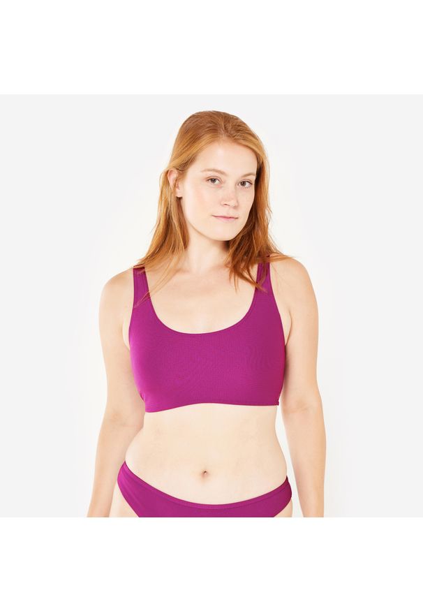 OLAIAN - Góra kostiumu kąpielowego surfingowego damska Olaian Aurely teksturowana. Kolor: fioletowy. Materiał: poliester, materiał, elastan