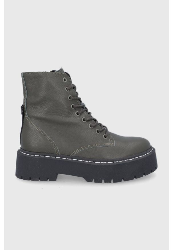 Steve Madden - Workery skórzane Skylar. Nosek buta: okrągły. Kolor: zielony. Materiał: skóra. Obcas: na platformie