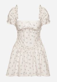 Born2be - Biała Sukienka Vices z Bufkami Falbankami i Wiązaniem w Kwiaty Tolalira. Okazja: na co dzień. Typ kołnierza: kołnierz z falbankami. Kolor: biały. Materiał: skóra. Wzór: kwiaty. Styl: elegancki, casual, klasyczny #6