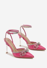 Born2be - Fuksjowe Sandały na Szpilce z Paskami i Kokardką w Cyrkonie Viarosa. Zapięcie: pasek. Kolor: różowy. Obcas: na szpilce #4